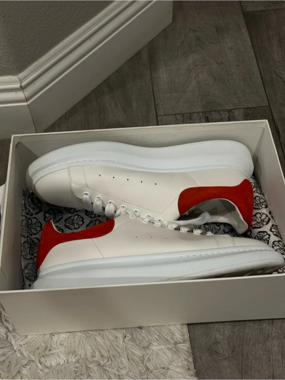 ALEXANDER MCQUEEN OVERSIZED LEATHER SNEAKERS WHITE/RED MEN SIZE 12 EU 46